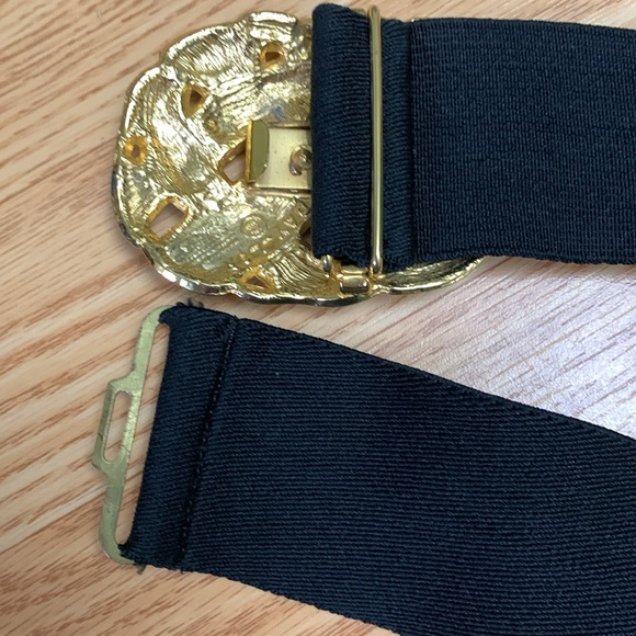 Vintage Elastic Belt black gold enamel extra long adjustable Celtic knot frog - Picture 5 of 6